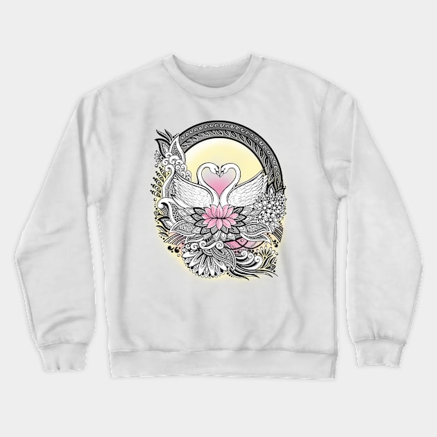 Swans Romantic Sunset Crewneck Sweatshirt by NMartworks